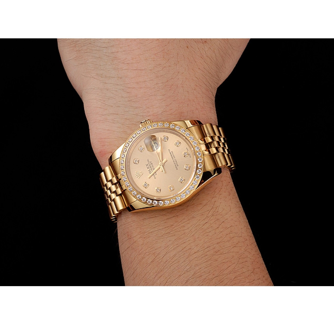 Good copy rolex watches Dial Bracelet Swiss Diamond Gold Rolex Datejust Jubilee 1454098 Bezel Champagne 0225