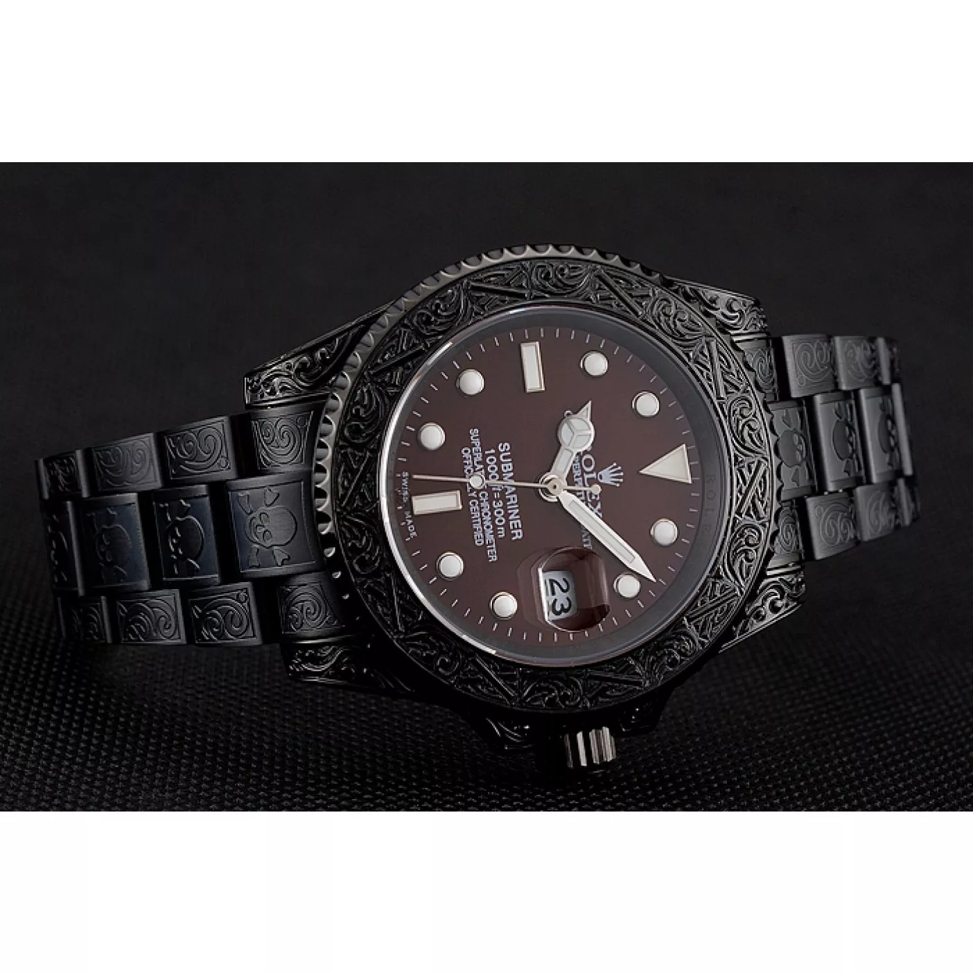 Rolex copies cheap Rolex Submariner Skull Limited Edition Brown Dial All Black Case And Bracelet 1454075 0202