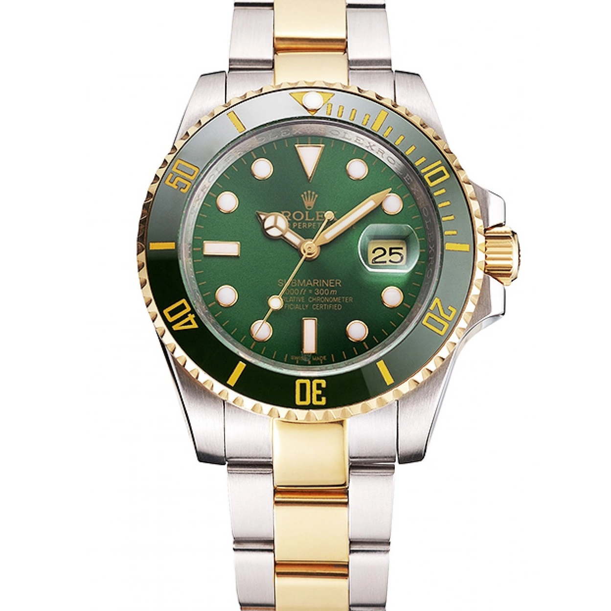 Good copy rolex watches Rolex And Green Swiss Bracelet Dial Two Submariner Tone Bezel Gold Steel 0216