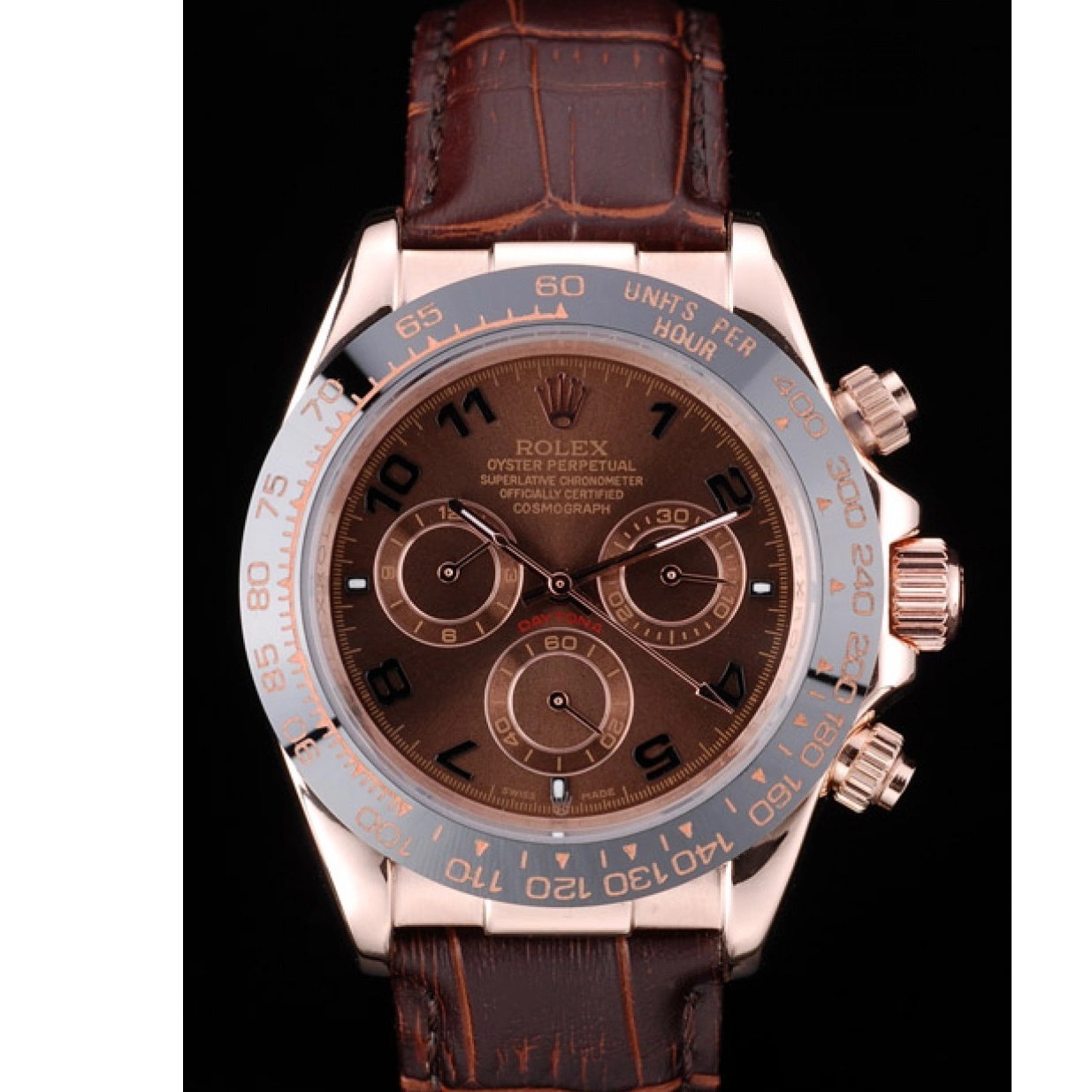 Good copy rolex watches Brown Gold Brown Daytona Dial Strap Rose Leather Rolex Case 0211