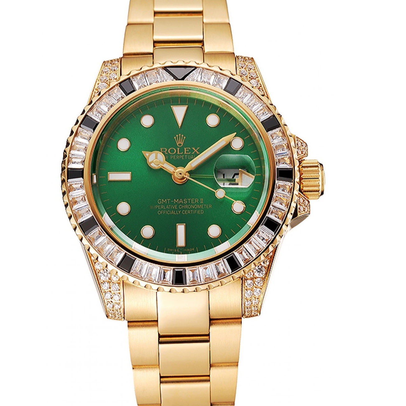 Good copy rolex watches Dial And II Gold Bracelet Bezel Green 1453748 Set Rolex Case Master Stone GMT Swiss 0224