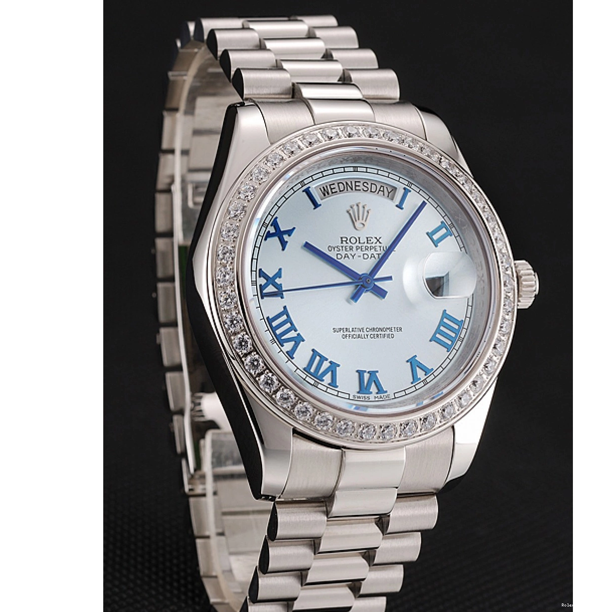 Rolex copies cheap Stainless 1453962 Case Diamond Rolex Blue Swiss Bracelet Ice Day-Date Steel Dial 0216