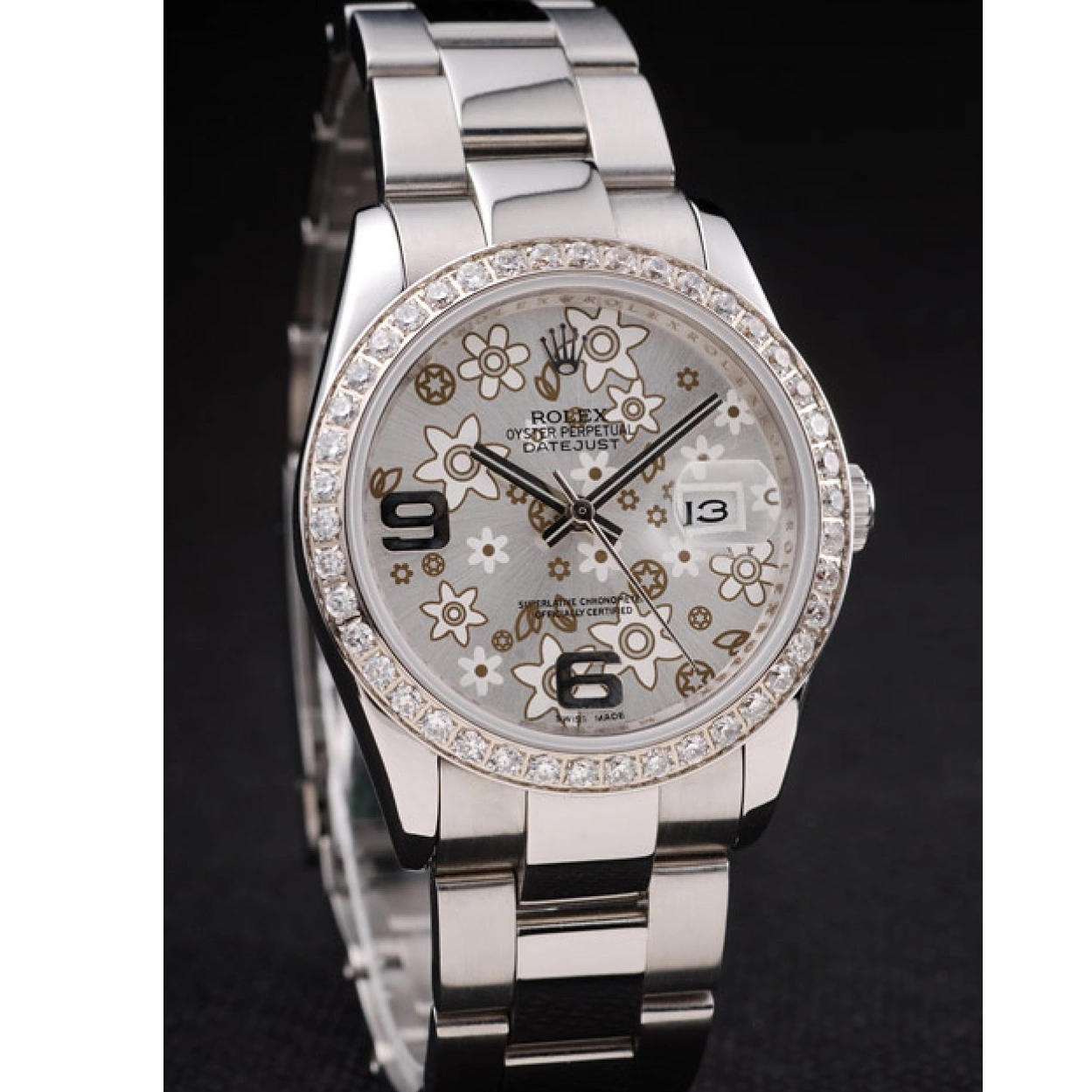 Good copy rolex watches Dial Silver Stainless Diamond Plated Datejust rl305 Steel Flowers Rolex 0209