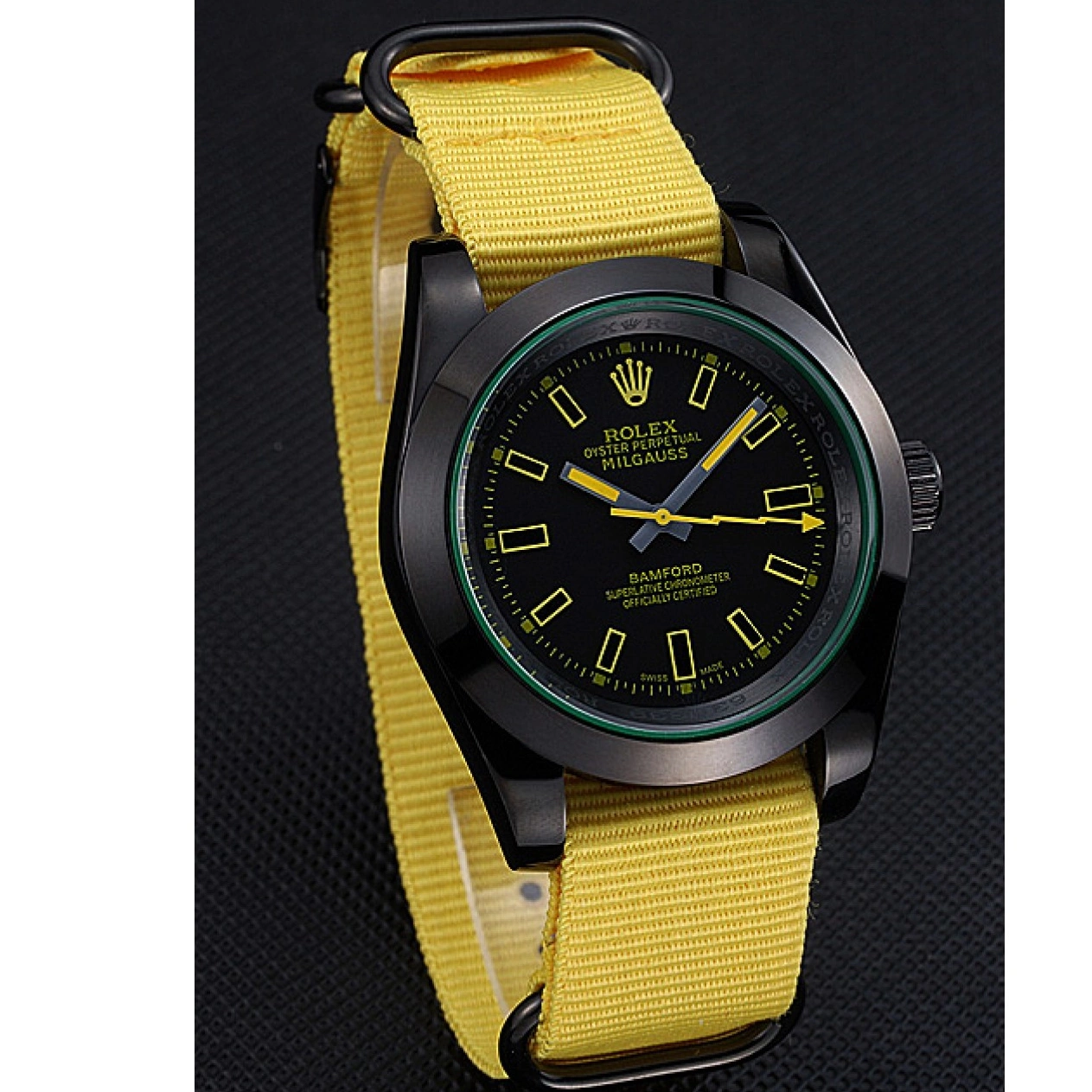 AAA replica watch Rolex Strap Bamford 621999 Nylon Yellow Milgauss 0209