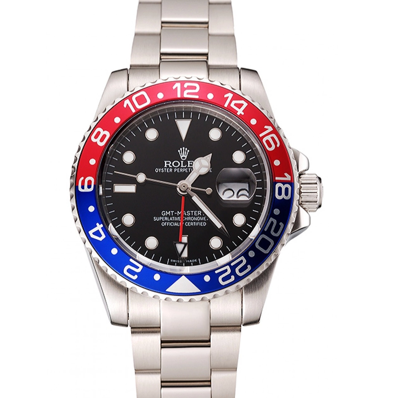 Rolex copies cheap Stainless Steel Dial Rolex 1453751 Black Case Swiss Pepsi And Master Bracelet Bezel GMT II 0224