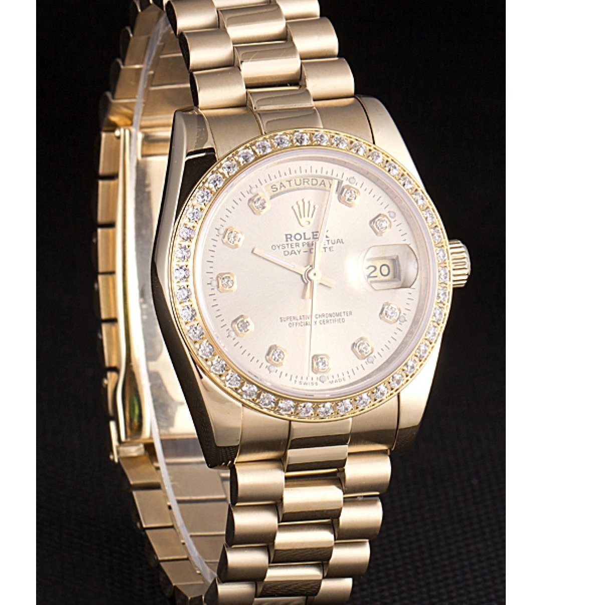 AAA replica watch Rolex Gold Yellow Dial Day-Date 18k Gold Stainless Steel Plated 0221