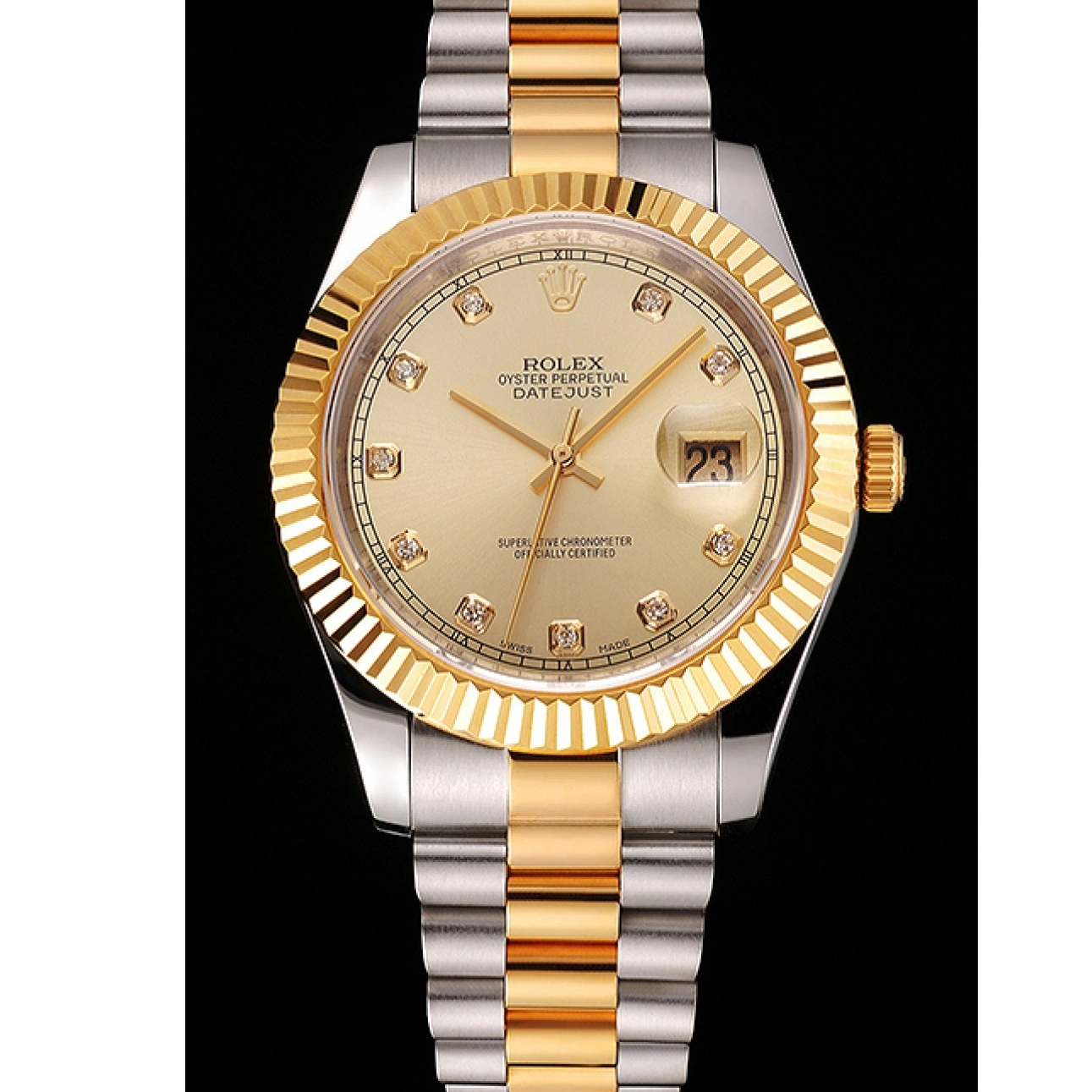 Rolex aaa copy Case Two Dial Datejust Tone And Gold Bezel Rolex Bracelet Stainless Swiss Steel 0212