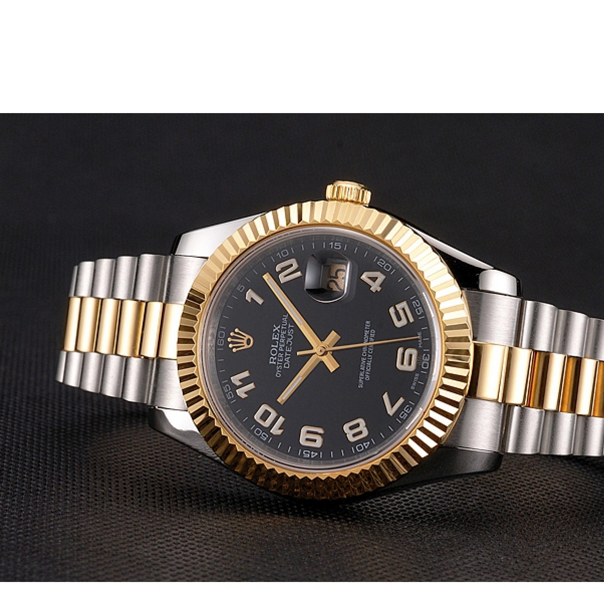 AAA replica watch Gold Datejust Case Swiss Bracelet Tone Black Two Steel Bezel Dial Stainless Rolex 0221