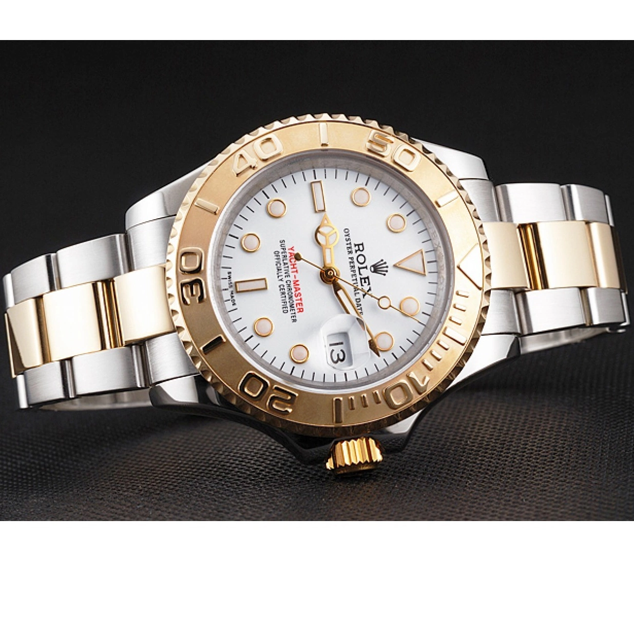 Rolex copies cheap Bracelet Yacht-Master Steel Two Bezel Swiss Tone Gold Stainless White Case Rolex Dial 0225