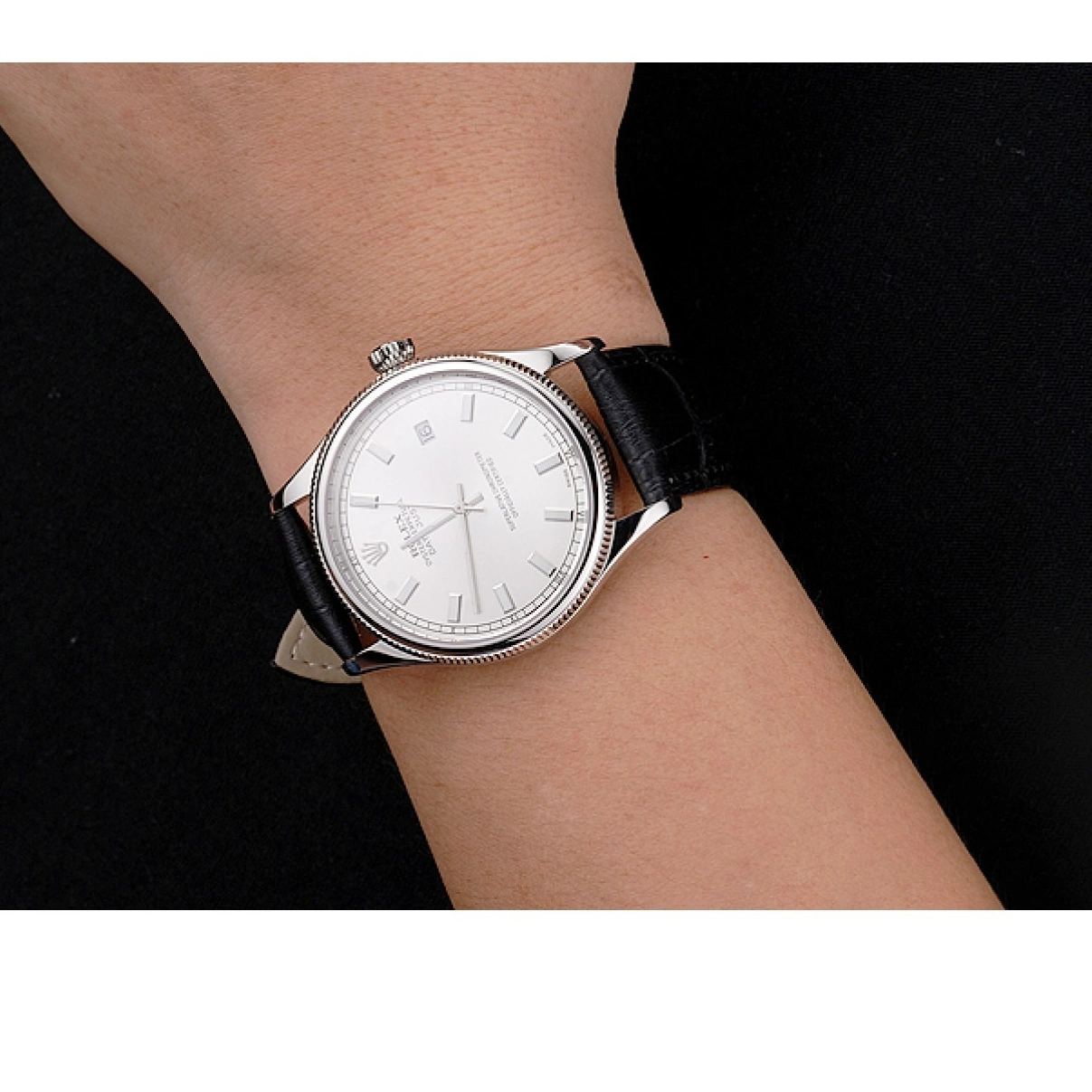 AAA replica watch Leather Stainless Swiss Rolex Steel Dial Case Datejust Strap White Black 0218