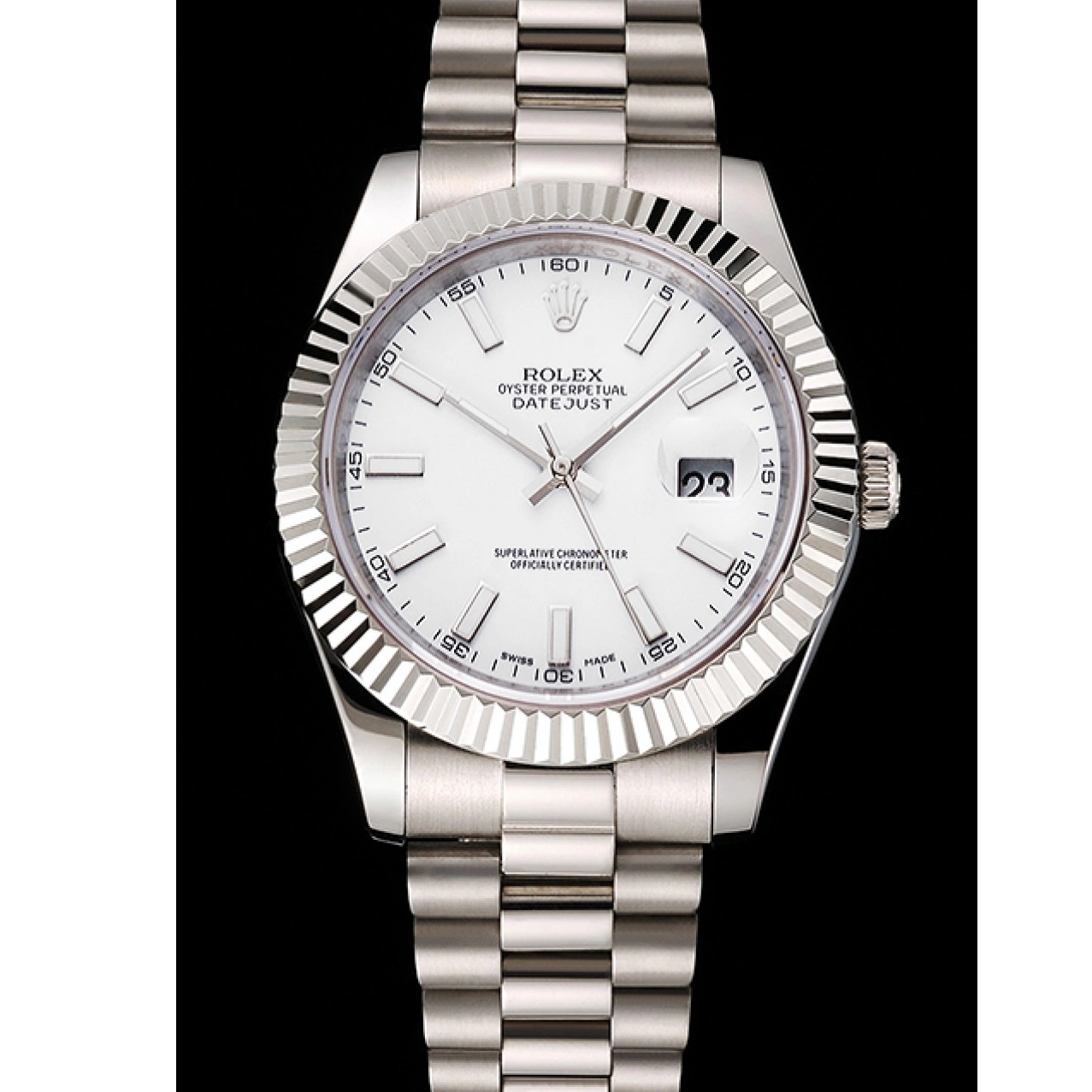 AAA replica watch Swiss Stainless White Rolex Case And Dial Bracelet Datejust Steel 0216