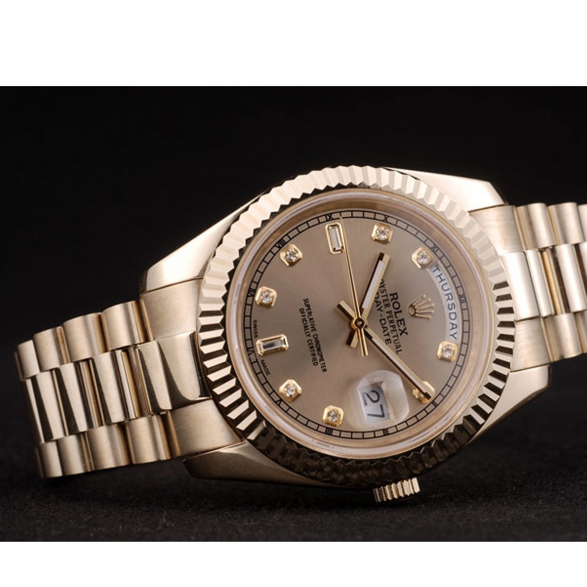 Rolex copies cheap DayDate 41997 Bezel Rolex Gold Stainless Dial Gold Ribbed Steel Swiss 0211