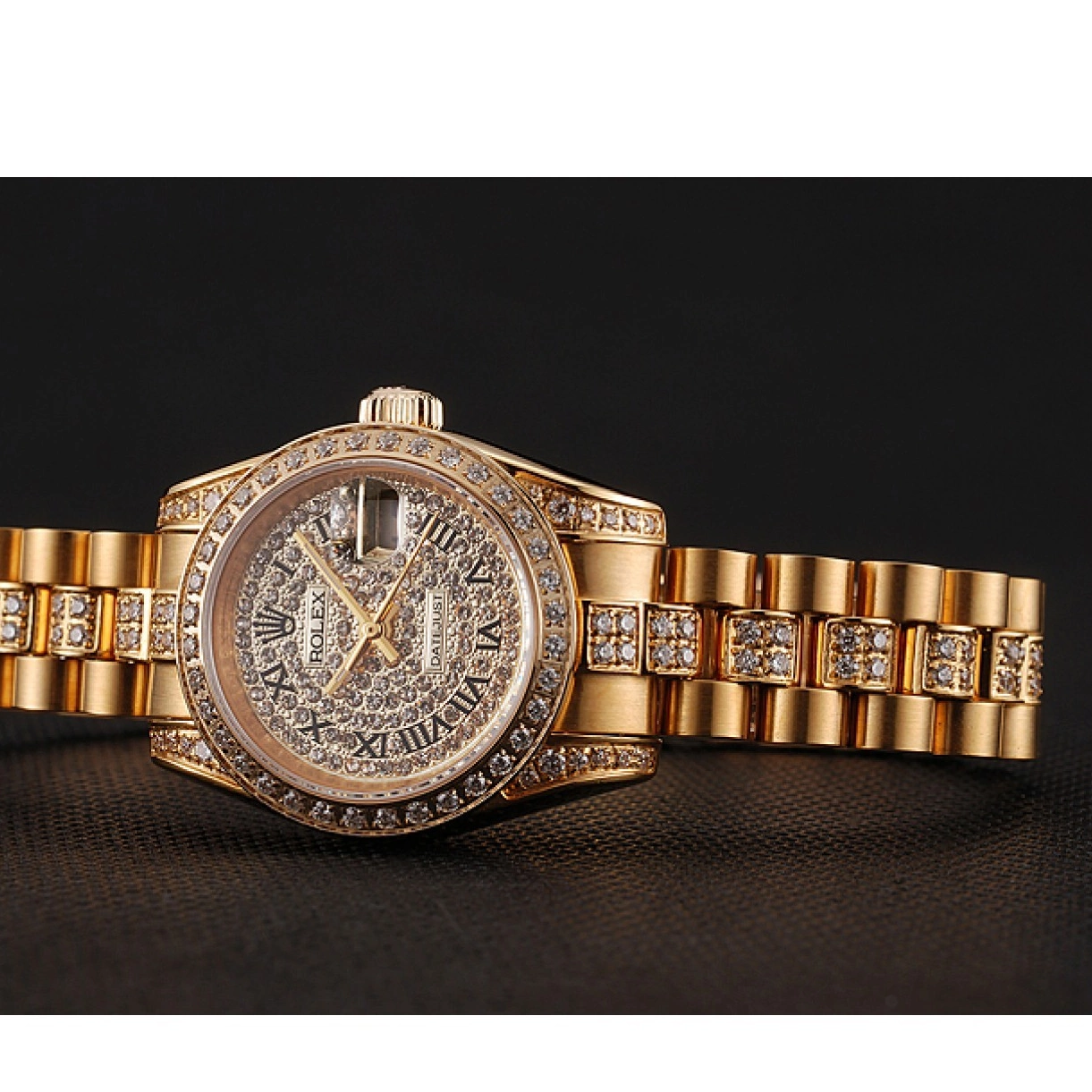 Good copy rolex watches Diamond Dial Pave Swiss Bracelet Diamond Gold 1453955 DayJust Rolex 0216