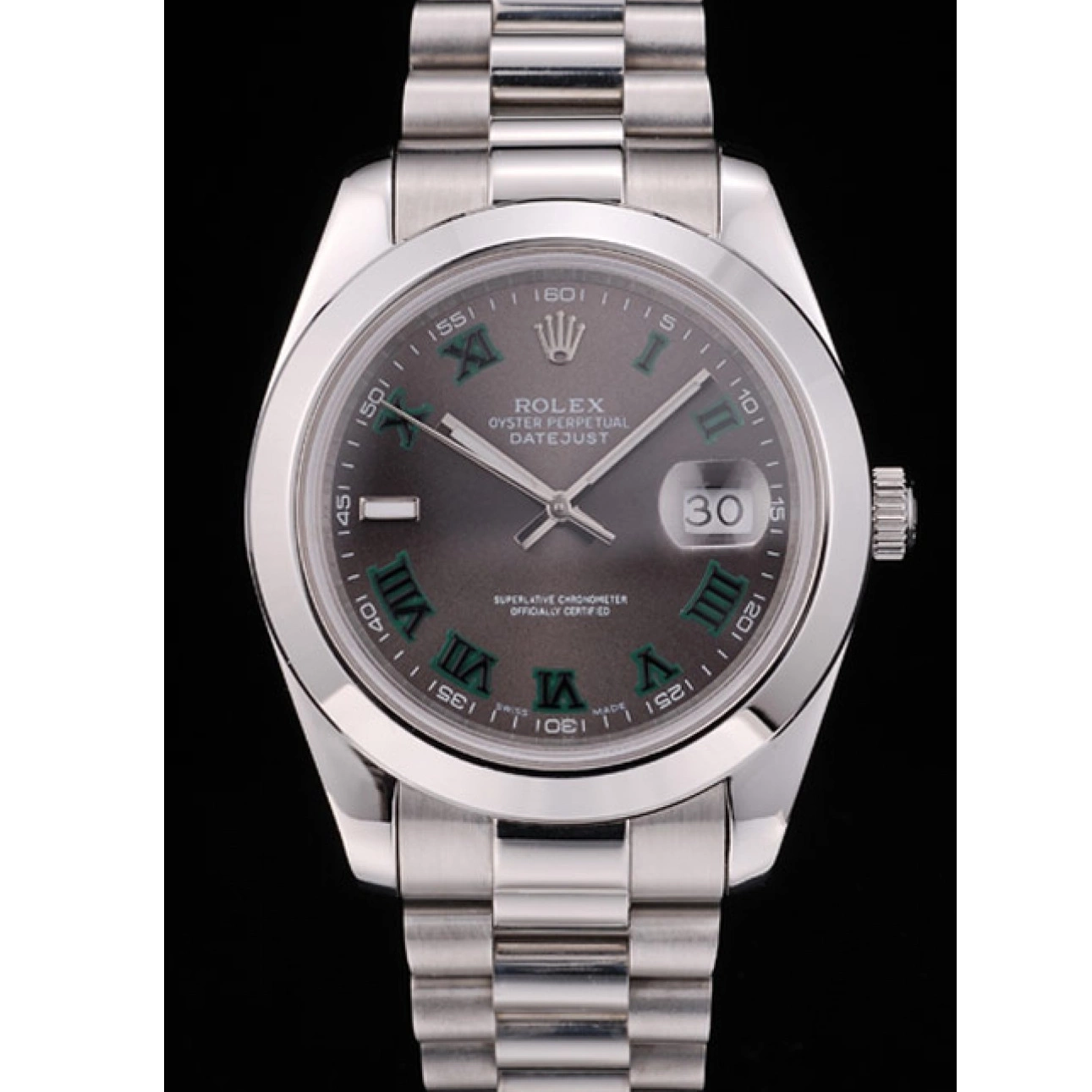 Rolex copies cheap Steel Polished Bezel DateJust 42000 Swiss Grey Rolex Dial Stainless 0209