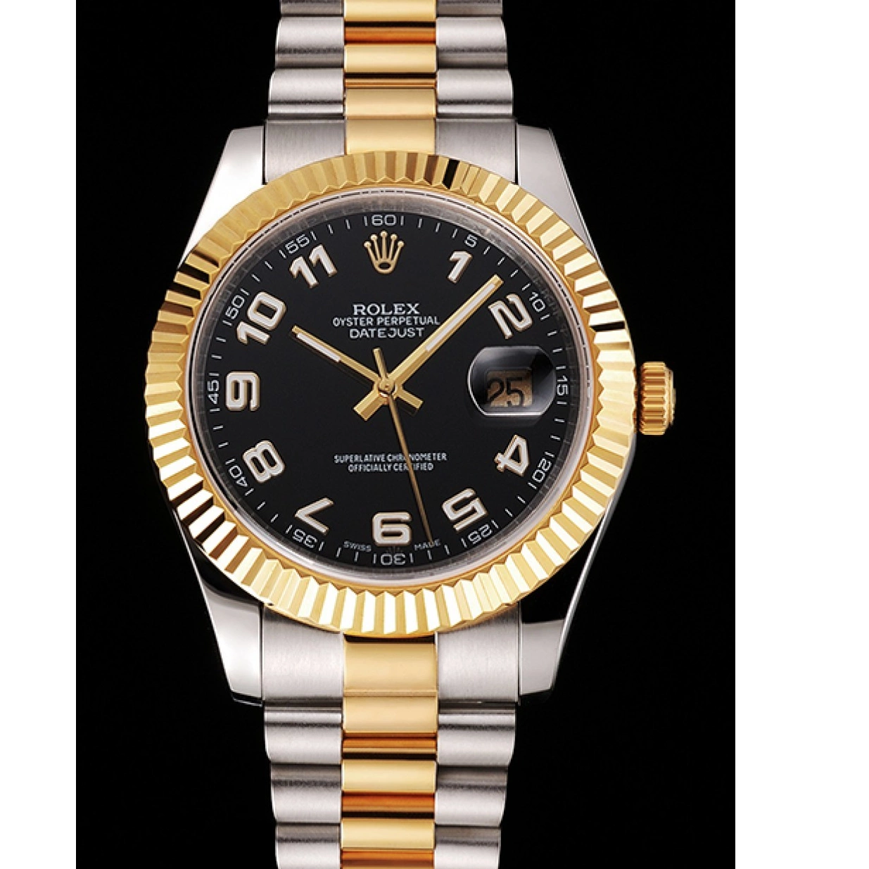 AAA replica watch Gold Datejust Case Swiss Bracelet Tone Black Two Steel Bezel Dial Stainless Rolex 0221