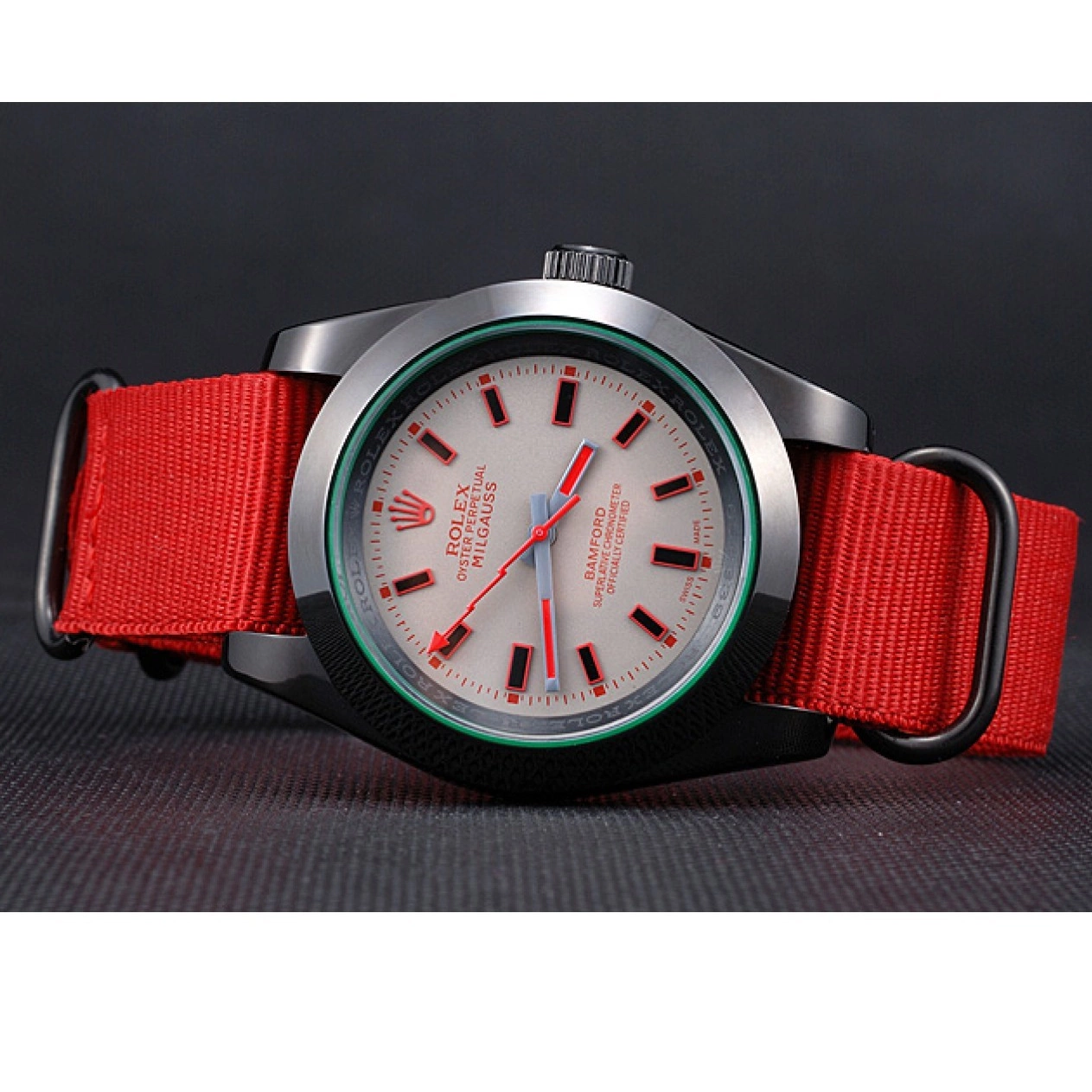 Rolex aaa copy Bamford 622002 Nylon Red Milgauss Rolex Strap 0220