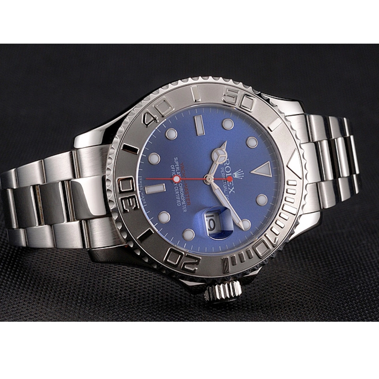 Rolex aaa copy Steel Bracelet Rolex Dial Yacht-Master And Blue Case Stainless 0223