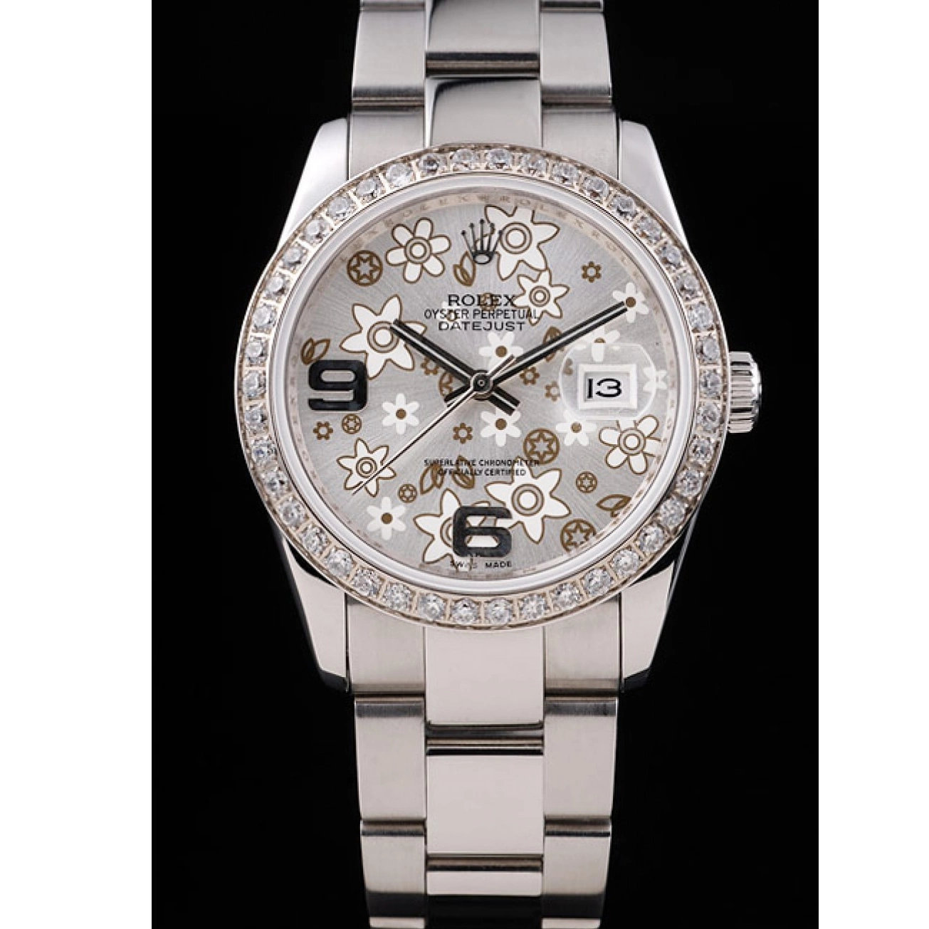 Good copy rolex watches Dial Silver Stainless Diamond Plated Datejust rl305 Steel Flowers Rolex 0209