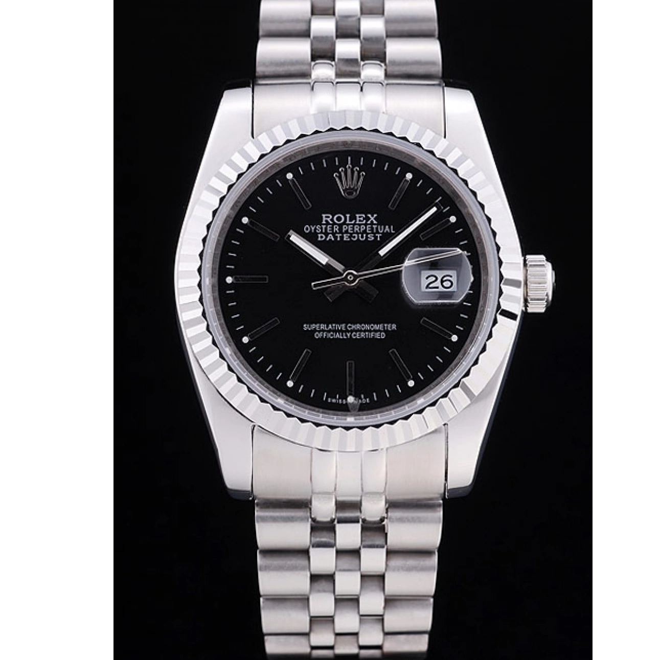 AAA replica watch Diamonds Dial Datejust Rolex Black Bezel 7456 Ribbed 0216