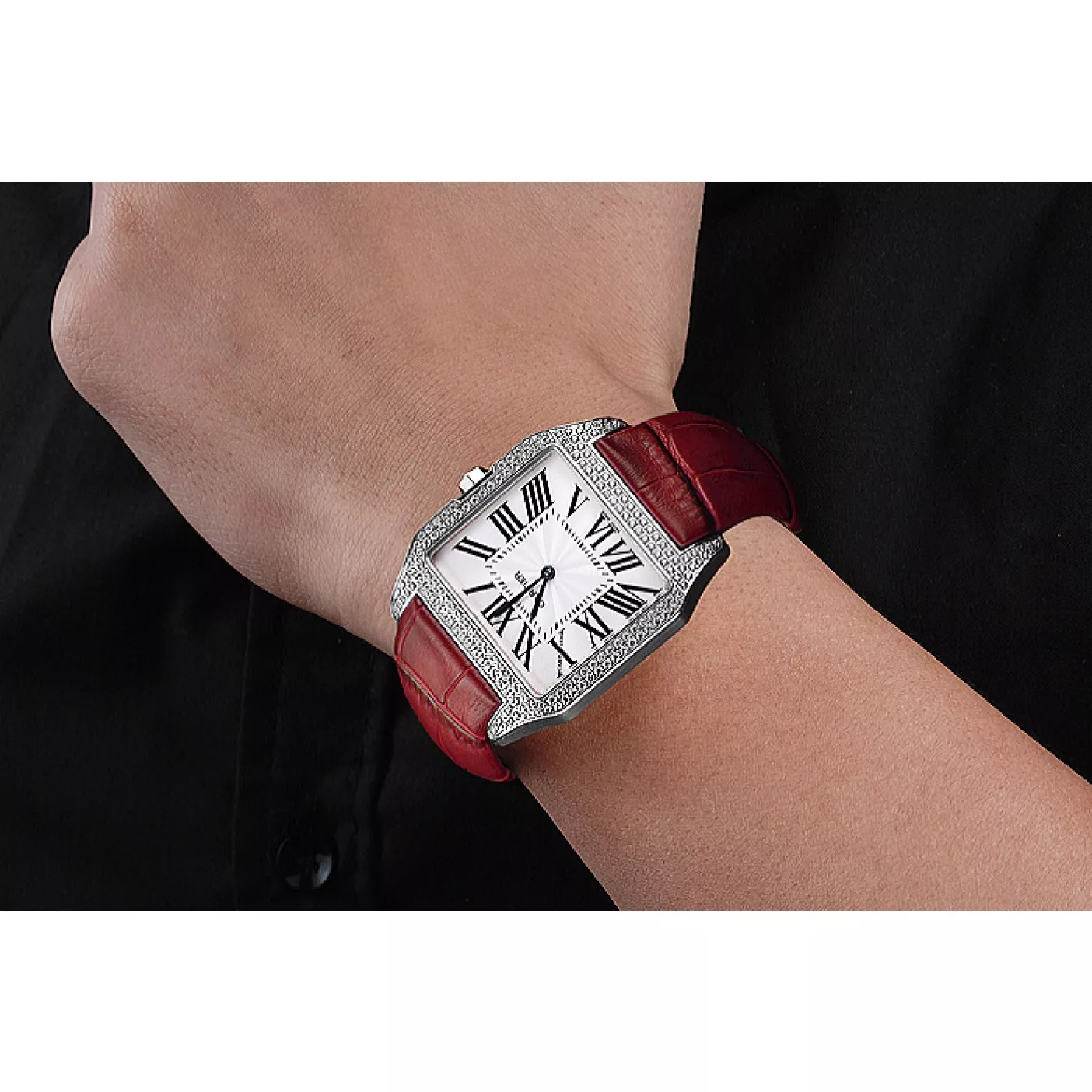 AAA replica watch Cartier Santos 100 Diamond Silver Bezel 621928 0204