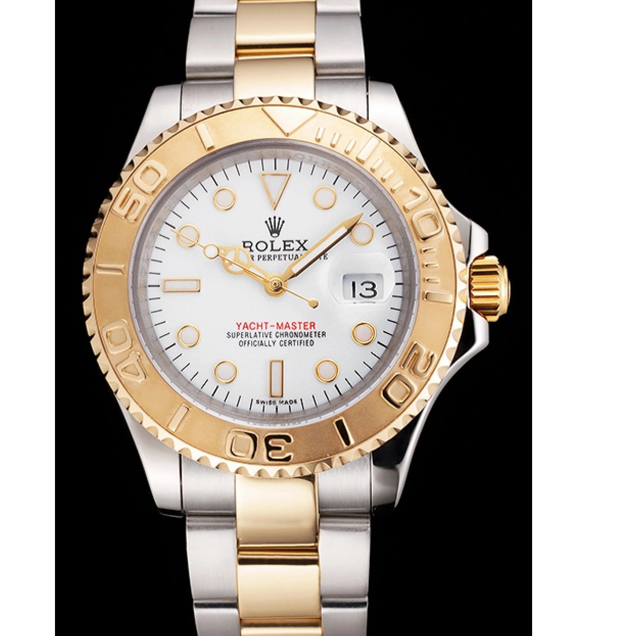 Good copy rolex watches Rolex Steel Stainless Dial Bracelet Bezel Two White Case Gold Tone Yacht-Master Swiss 0214