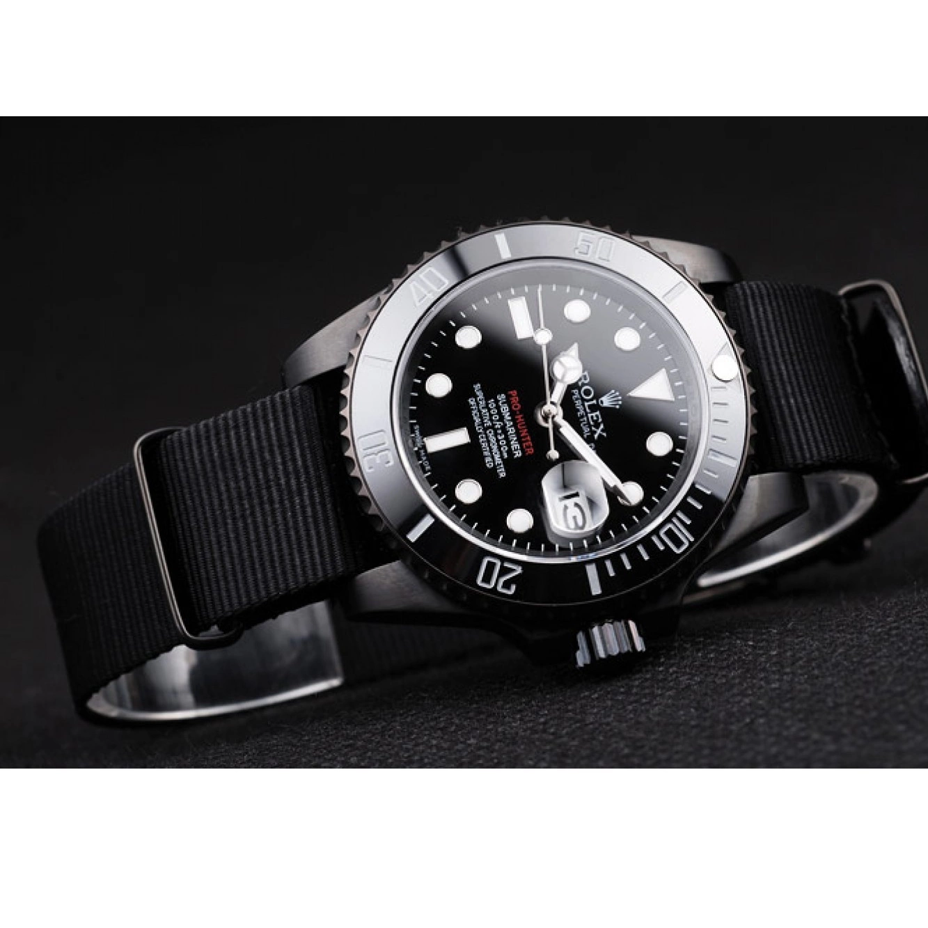 Rolex aaa copy Rolex Pro-Hunter Dial Black Black Fabric Strap Submariner Swiss 0217