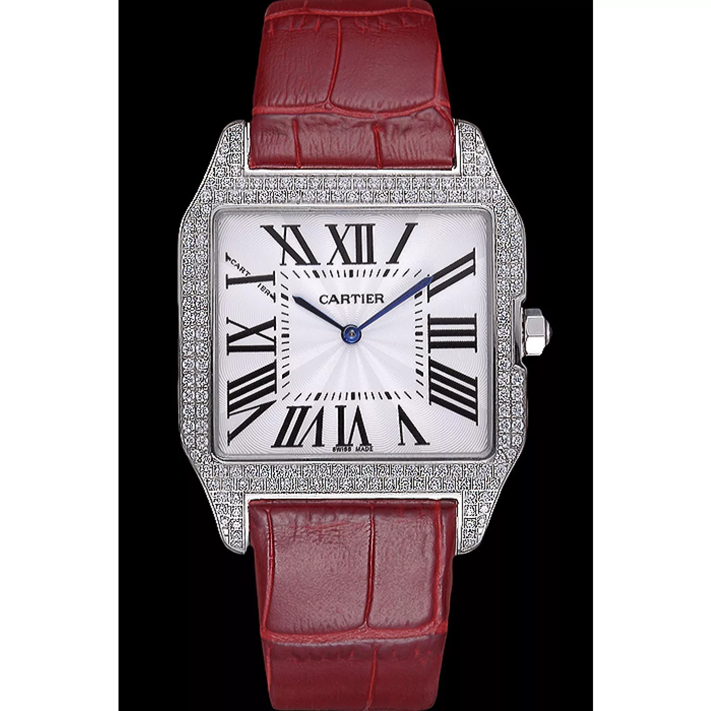 AAA replica watch Cartier Santos 100 Diamond Silver Bezel 621928 0204