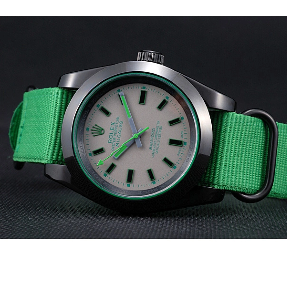 AAA replica watch 622004 Milgauss Strap Rolex Green Bamford Nylon 0212