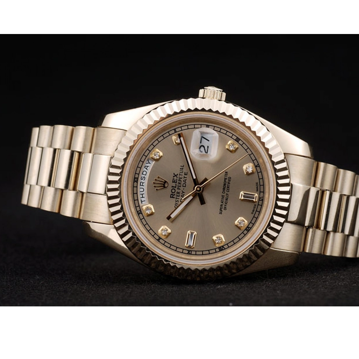 Rolex copies cheap DayDate 41997 Bezel Rolex Gold Stainless Dial Gold Ribbed Steel Swiss 0211