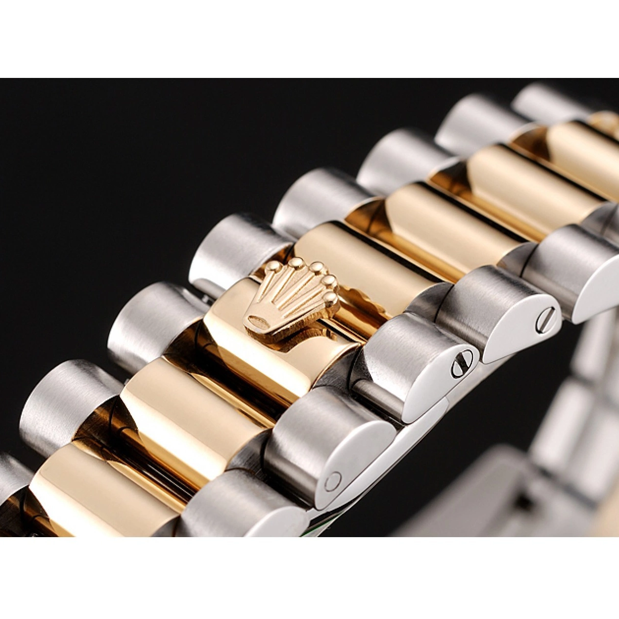 AAA replica watch Day-Date Gold Two Case Black Bracelet Stainless Rolex Dial Tone Diamond Swiss Steel 1453975 0222