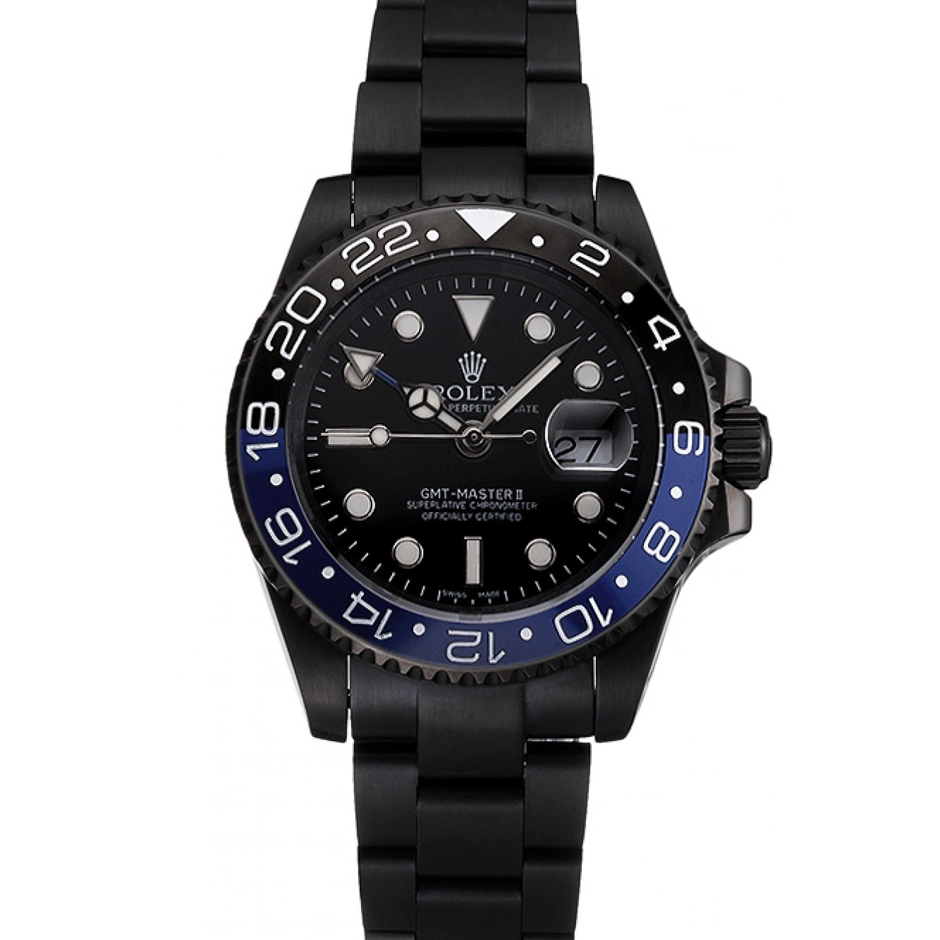 Good copy rolex watches Black GMT Bezel Dial Swiss Rolex And Case PVD Blue II Black Black Bracelet Master And 0212