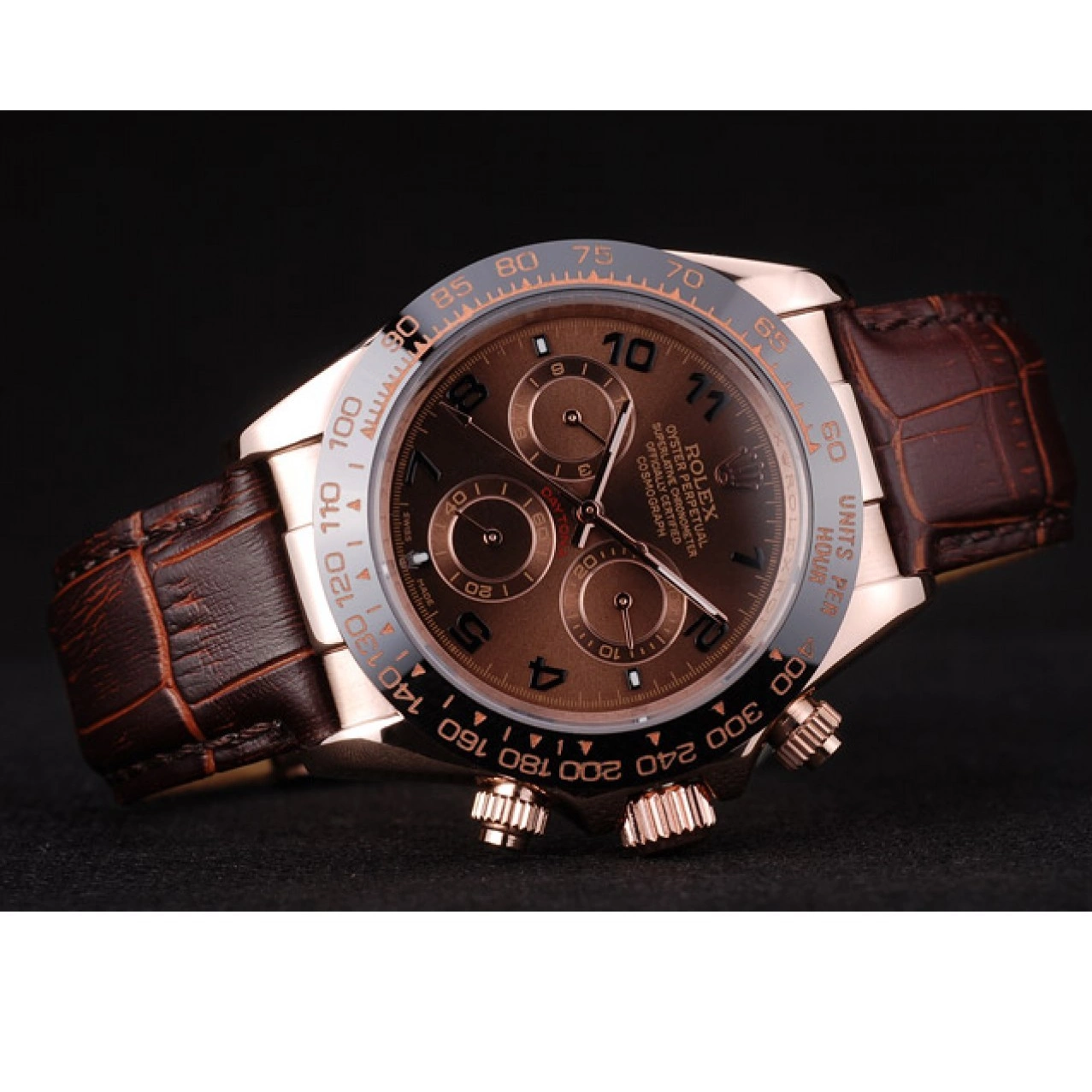 Good copy rolex watches Brown Gold Brown Daytona Dial Strap Rose Leather Rolex Case 0211