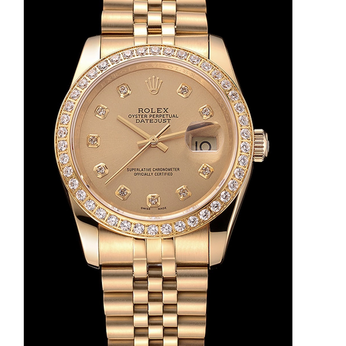 Good copy rolex watches Dial Bracelet Swiss Diamond Gold Rolex Datejust Jubilee 1454098 Bezel Champagne 0225