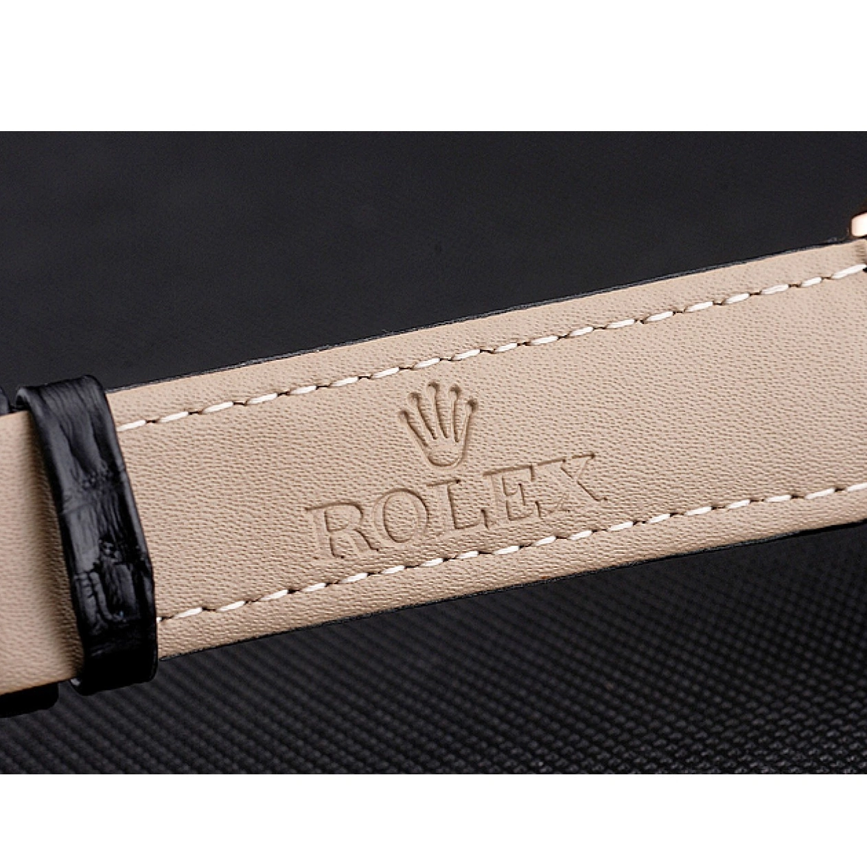 AAA replica watch Case Strap Gold Swiss Rolex Dial Black Rose Datejust Leather White 0212