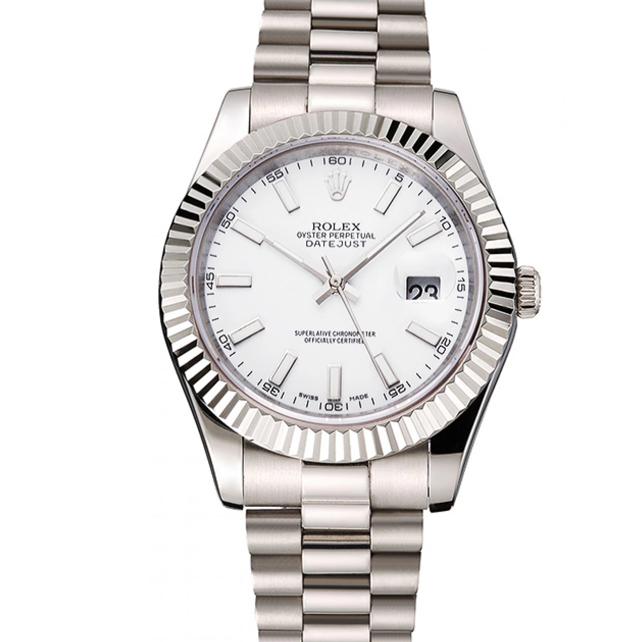 AAA replica watch Swiss Stainless White Rolex Case And Dial Bracelet Datejust Steel 0216