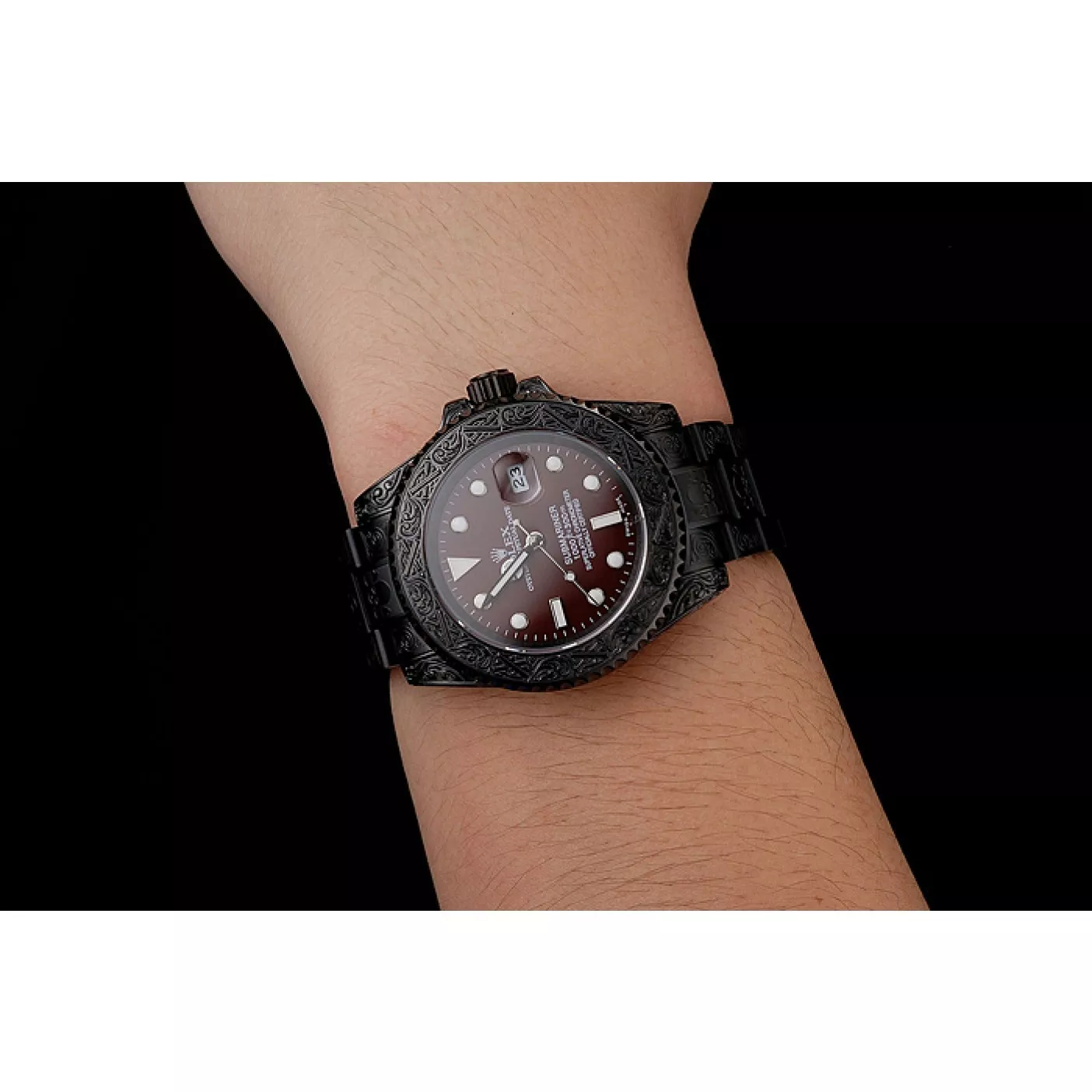 Rolex copies cheap Rolex Submariner Skull Limited Edition Brown Dial All Black Case And Bracelet 1454075 0202