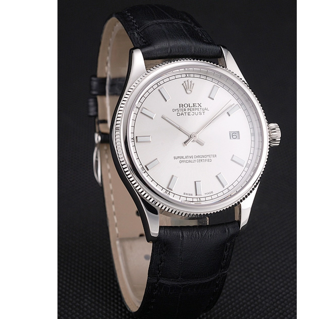 AAA replica watch Leather Stainless Swiss Rolex Steel Dial Case Datejust Strap White Black 0218