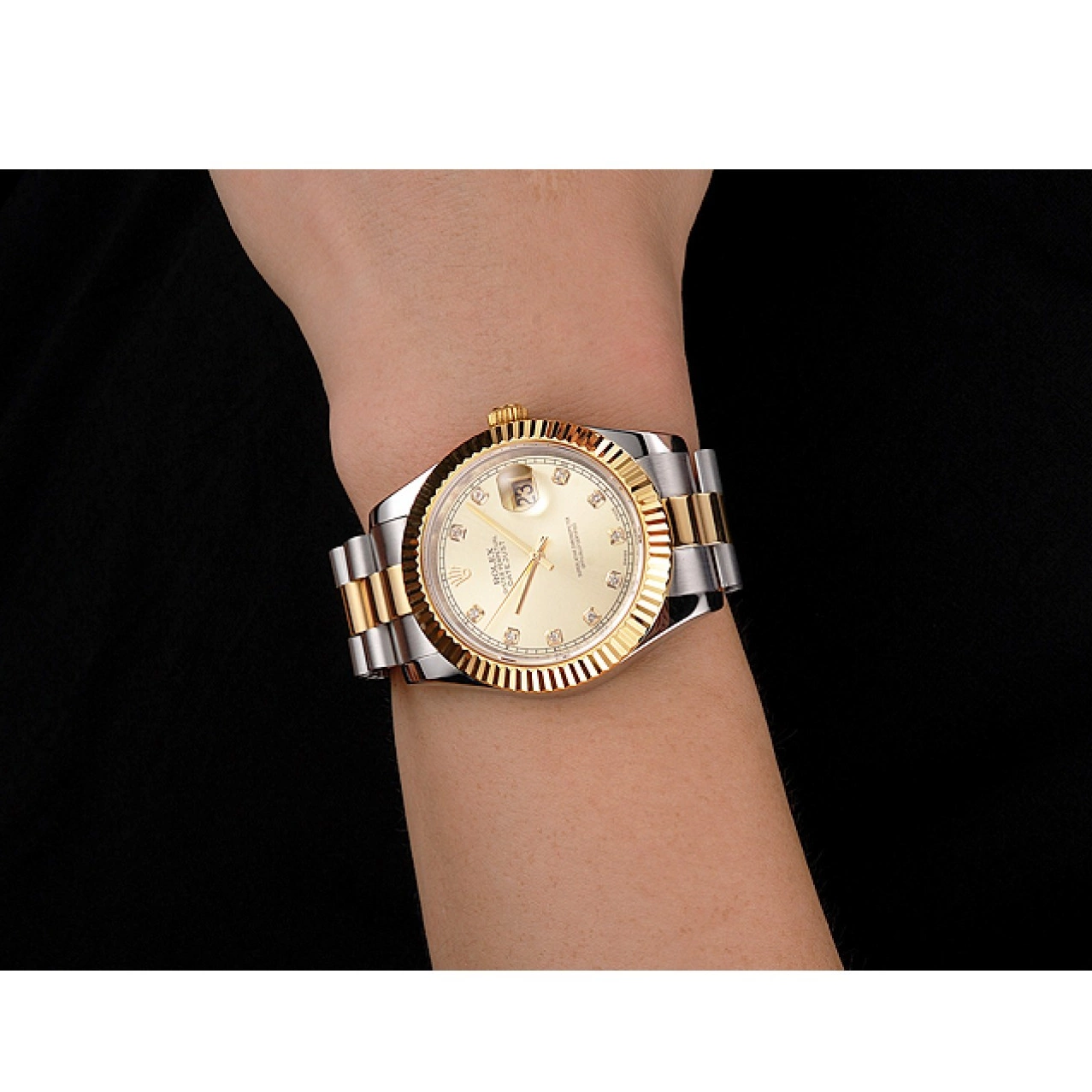 Rolex aaa copy Case Two Dial Datejust Tone And Gold Bezel Rolex Bracelet Stainless Swiss Steel 0212