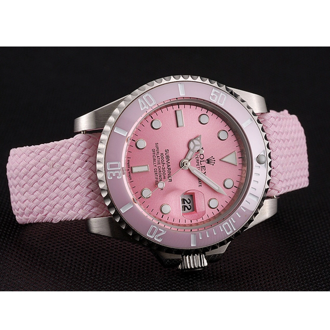 AAA replica watch Pink Bracelet Dial Submariner 1453866 Pink Bezel Rolex Fabric Pink 0219