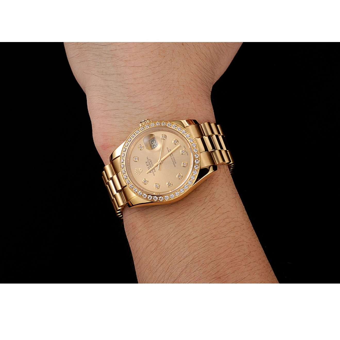 Good copy rolex watches Diamond Champagne Bracelet Bezel Swiss 1454097 Gold Datejust Rolex Dial 0212