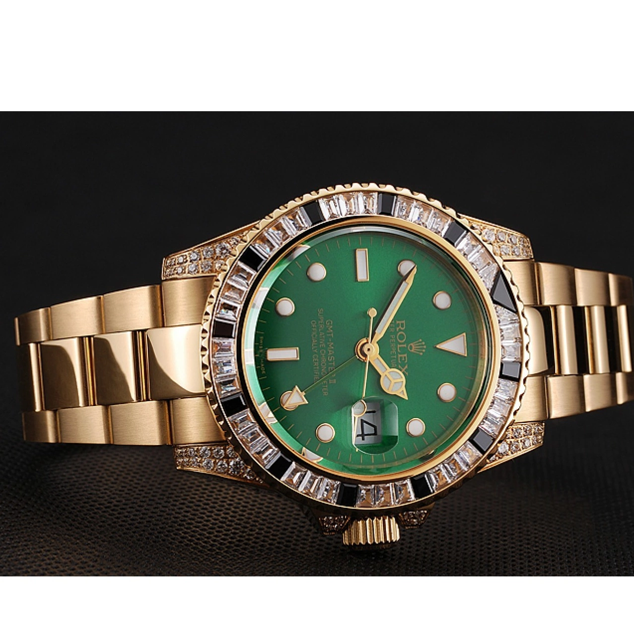 Good copy rolex watches Dial And II Gold Bracelet Bezel Green 1453748 Set Rolex Case Master Stone GMT Swiss 0224