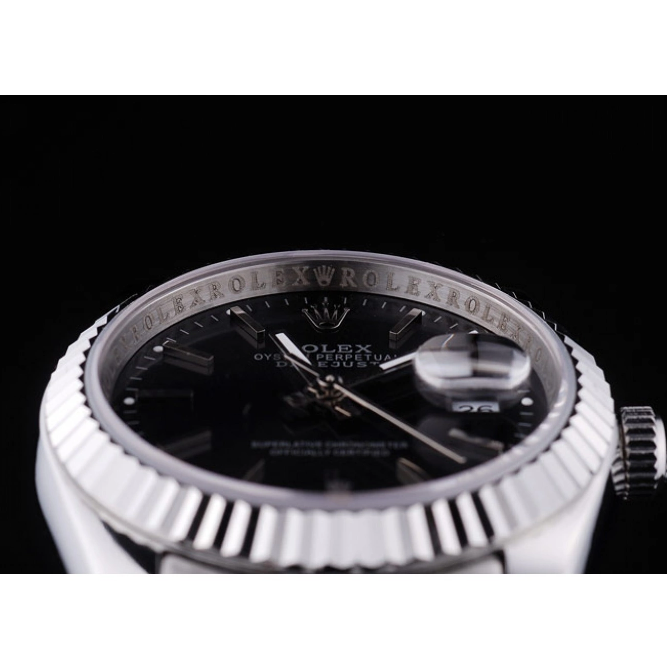 Good copy rolex watches Ribbed Diamonds Bezel Dial Rolex 7456 Datejust Black 0215