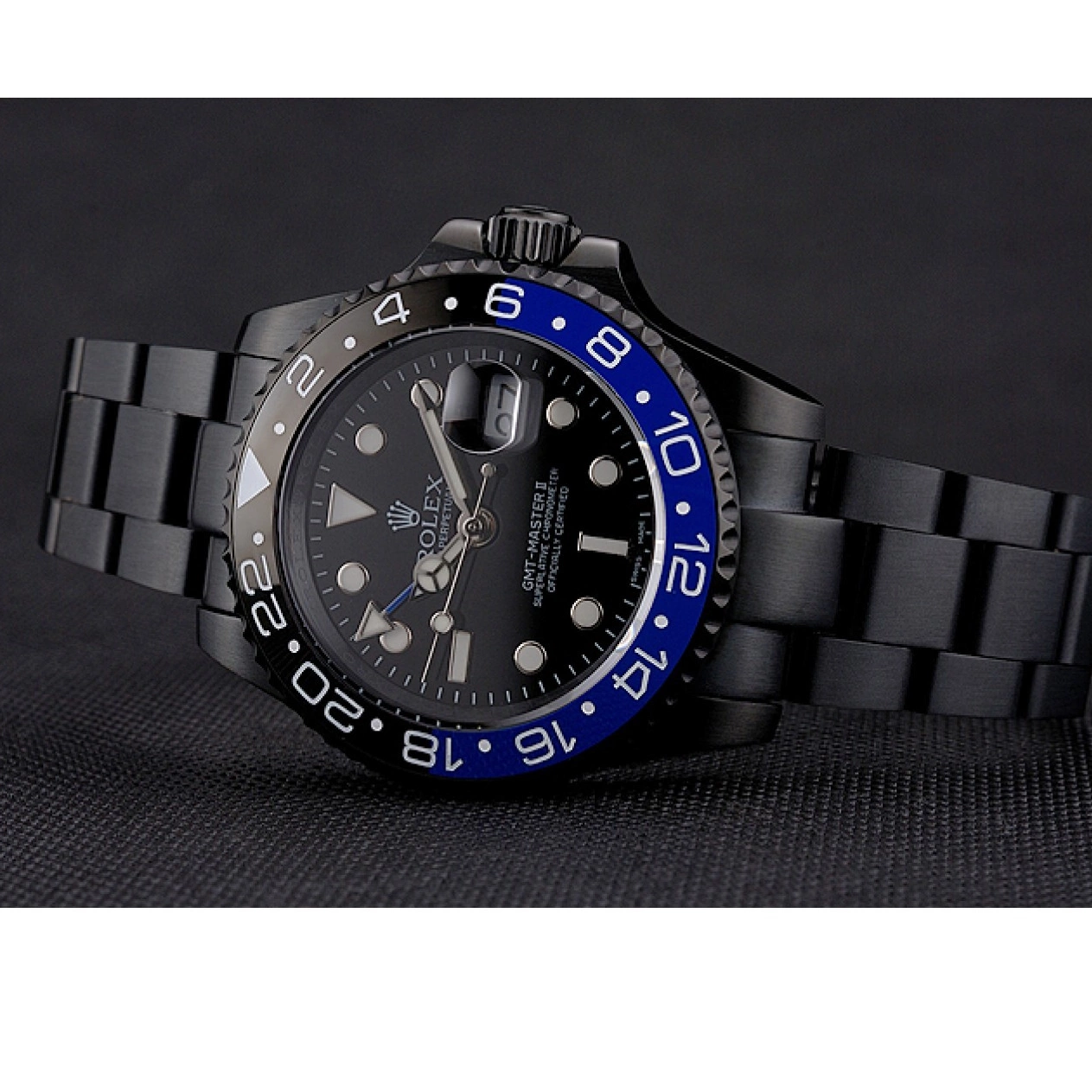 Good copy rolex watches Black GMT Bezel Dial Swiss Rolex And Case PVD Blue II Black Black Bracelet Master And 0212