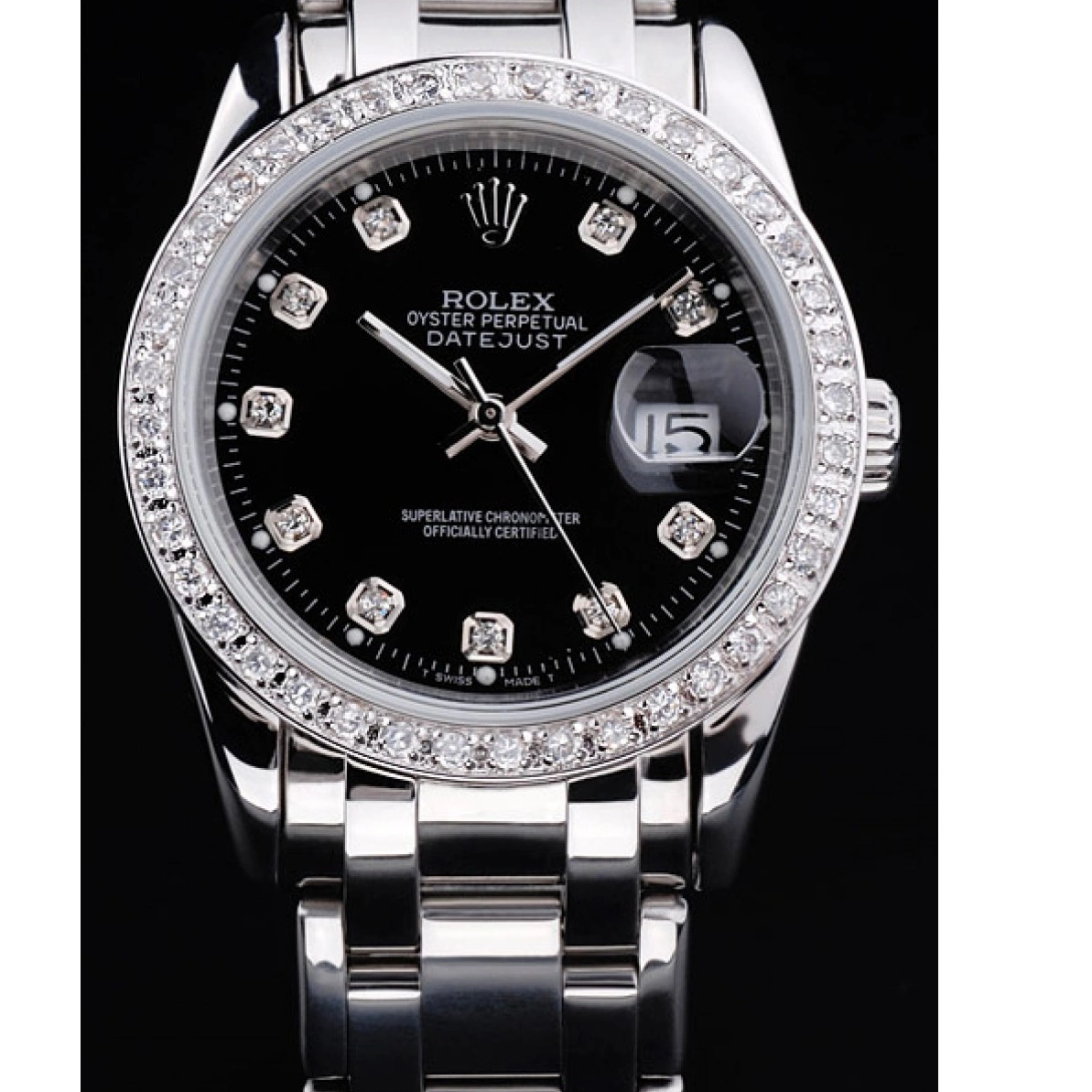 Good copy rolex watches Dial Black Diamond DateJust Stainless Steel Bracelet Rolex Bezel 0217