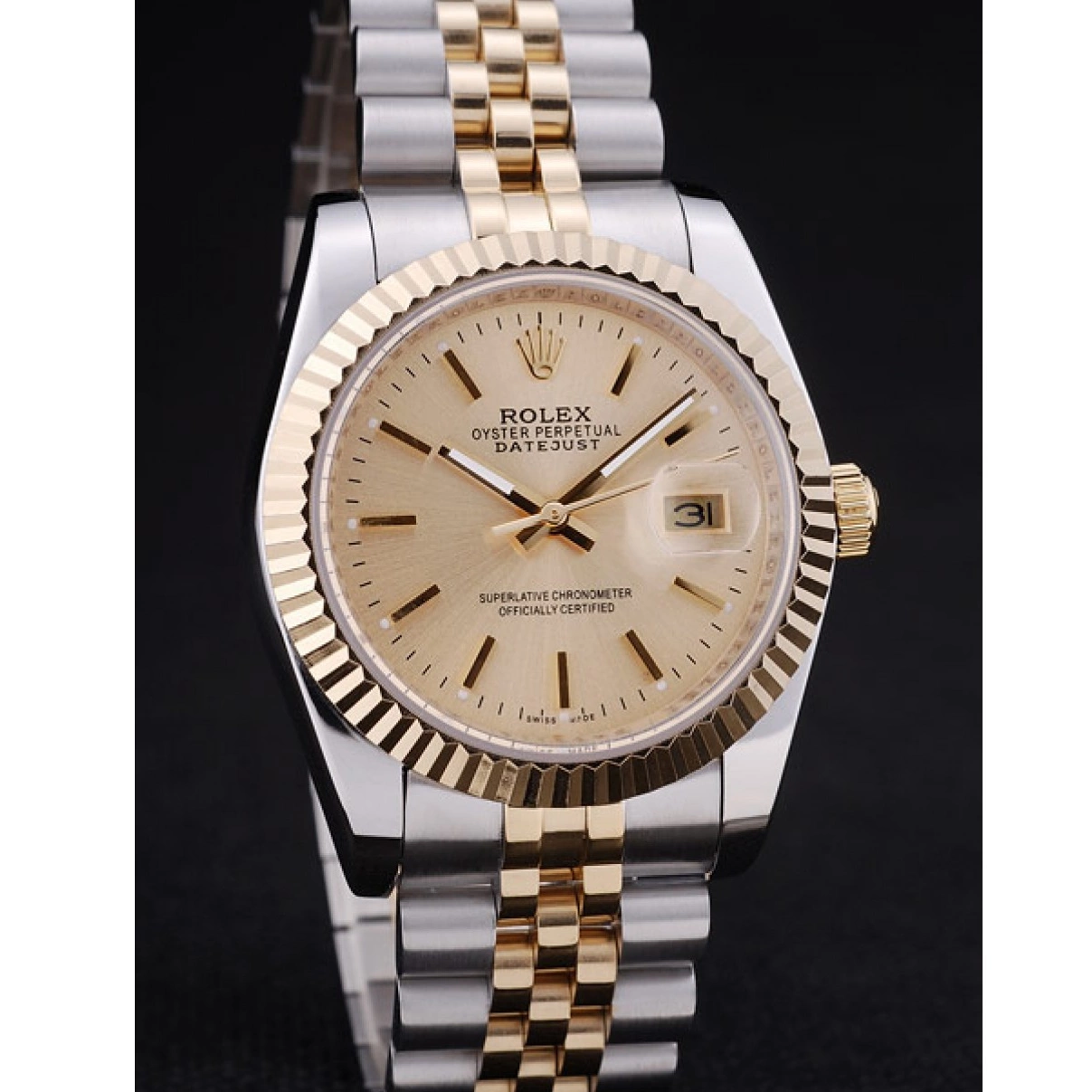 Rolex aaa copy Dial Bezel 7450 Ribbed Datejust Gold Rolex 0218