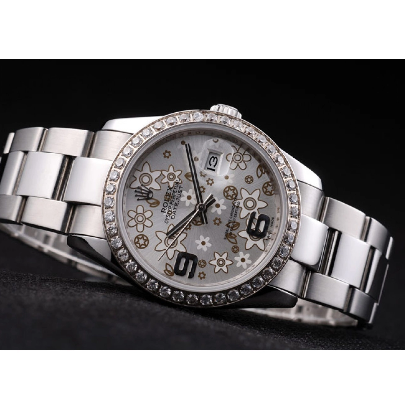 Good copy rolex watches Dial Silver Stainless Diamond Plated Datejust rl305 Steel Flowers Rolex 0209