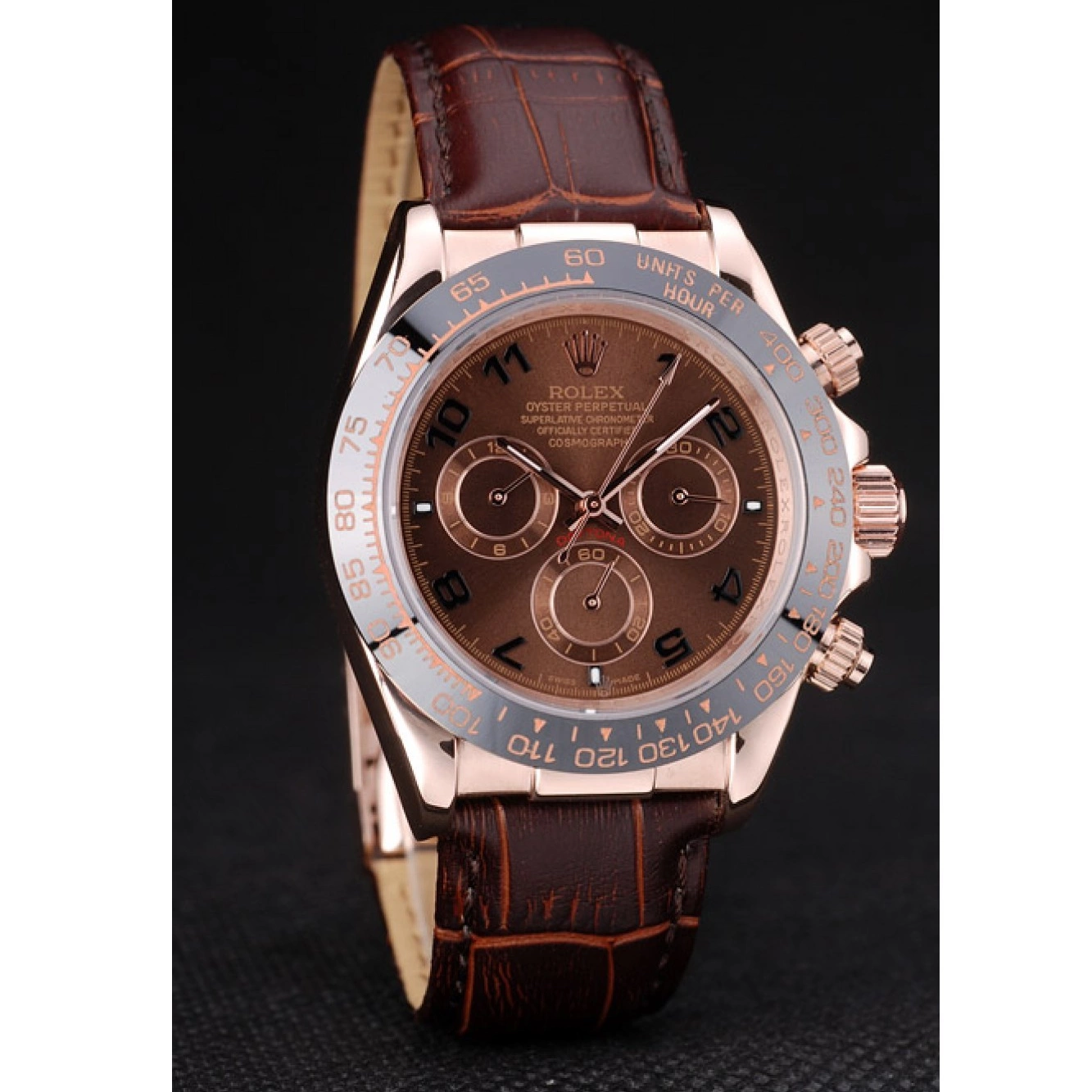 Good copy rolex watches Brown Gold Brown Daytona Dial Strap Rose Leather Rolex Case 0211