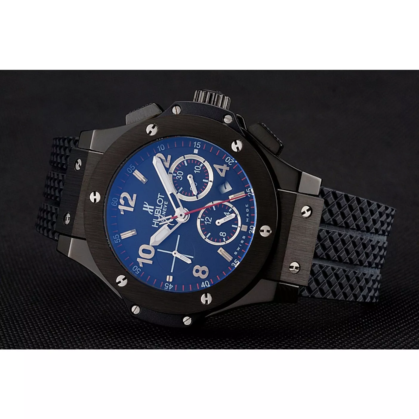 AAA replica watch Swiss Hublot Big Bang Black Dial Black Case Black Rubber Bracelet 1453901 0202