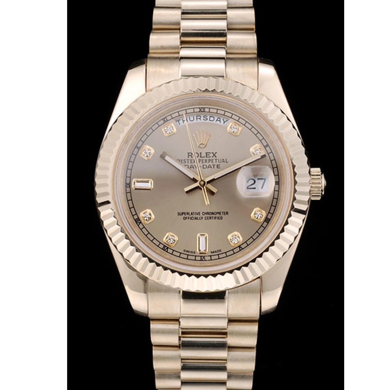 Rolex copies cheap DayDate 41997 Bezel Rolex Gold Stainless Dial Gold Ribbed Steel Swiss 0211