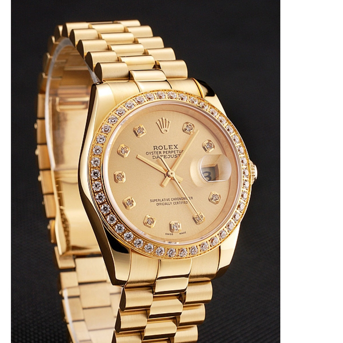 Good copy rolex watches Diamond Champagne Bracelet Bezel Swiss 1454097 Gold Datejust Rolex Dial 0212